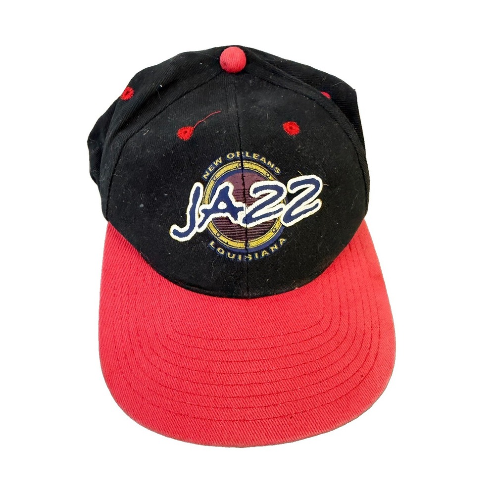 Vintage New Orleans Jazz Louisiana Black Red Strapback Baseball Hat Cap OSFA